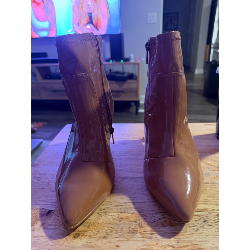 Patent Pointed Toe Stiletto Heel Ankle Boots Tan Size 8.5‎ WW